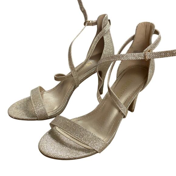 Dream Pairs Womens 6.5 Gold Glitter 3" Heel Stiletto Open Toe Ankle Wrap Shoes - Picture 3 of 6